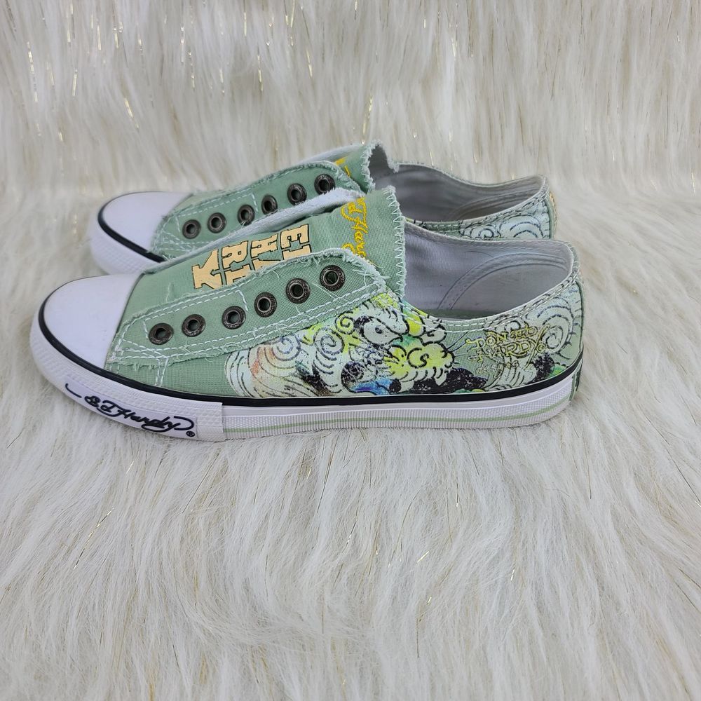 Casual Slip-On Floral Canvas Sneakers in Sage Green - Picture 3 of 7
